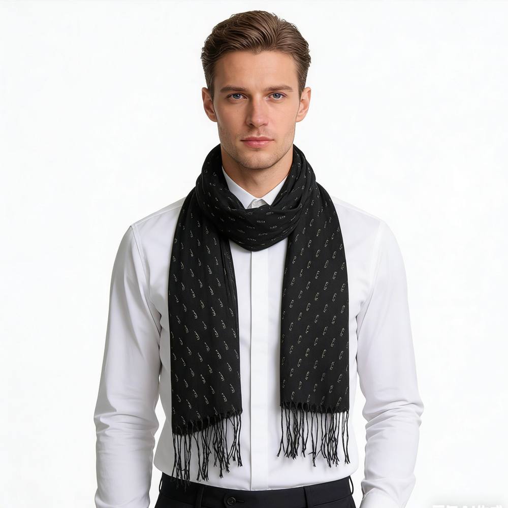 2pcs Elegant Abstract Evening Scarf,Black Printed Scarf,Versatile Everyday Scarf ,Pairs With All Casual Outfits,Office Appropriate Subtlety For Women Men
