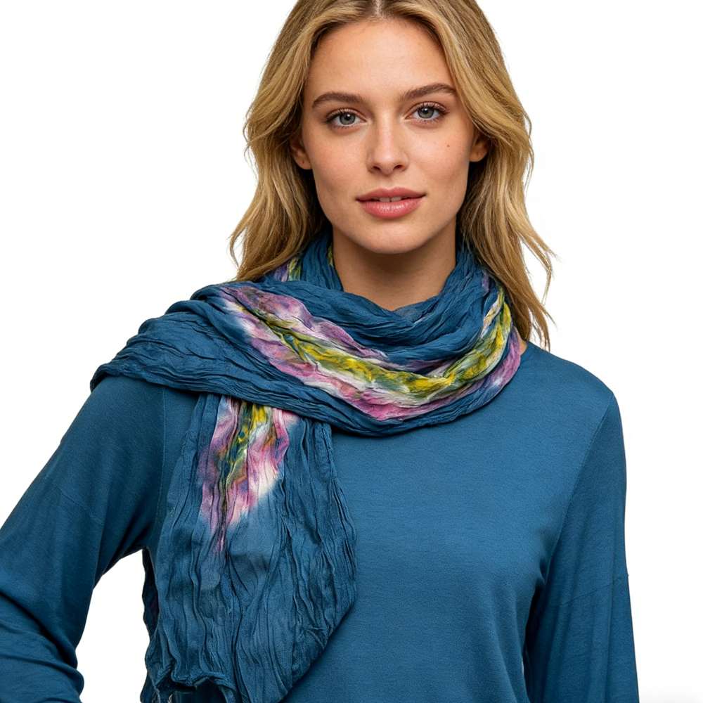 2pcs Turquoise Tie-Dye Cotton Scarf,Crinkle Soft And Breathable Scarf ,vacation,daily Life,evening Party,Office Appropriate Subtlety For Women Men