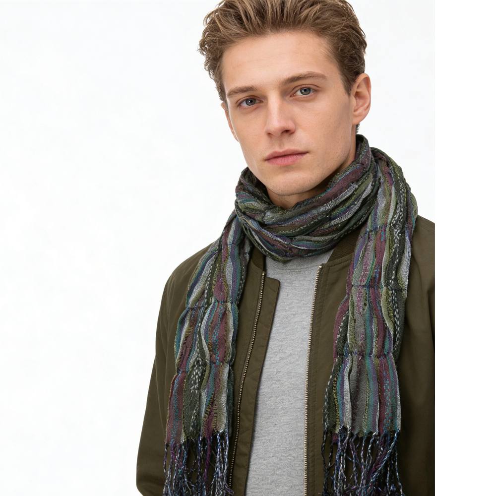 2pcs Army Green Jacquard TextureTextured Utility Scarf ,vacation,daily Life,evening Party,Office Appropriate Subtlety For Women Men