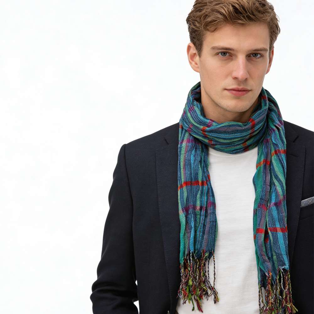 2pcs Extra Length Navy Jacquard Heavy Textured Scarf ,vacation,daily Life,evening Party,Office Appropriate Subtlety For Women Men