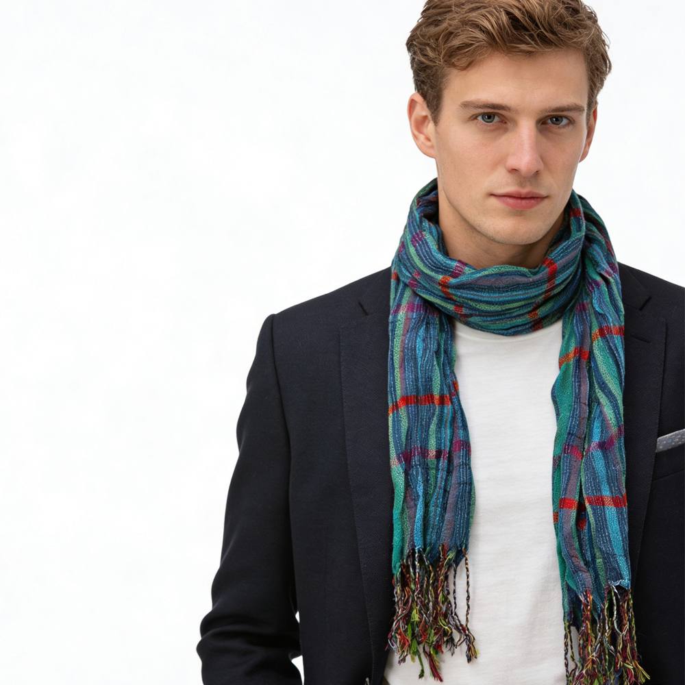 2pcs Extra Length Navy Jacquard Heavy Textured Scarf ,vacation,daily Life,evening Party,Office Appropriate Subtlety For Women Men