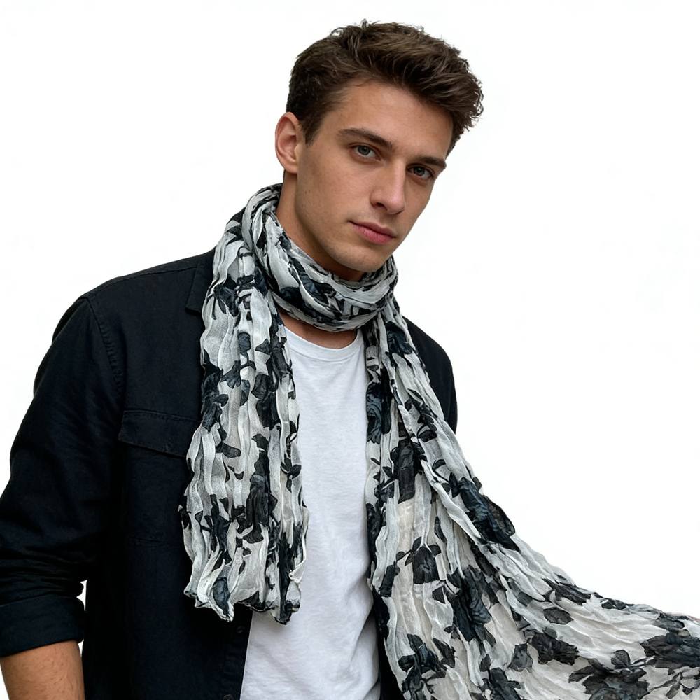 2pcs Black White Crinkle Graphic Textured Scarf,High Contrast Abstrac Crinkle Texture Adds Depth Scarf ,vacation,daily Life,evening Party,Office Appropriate Subtlety For Women Men