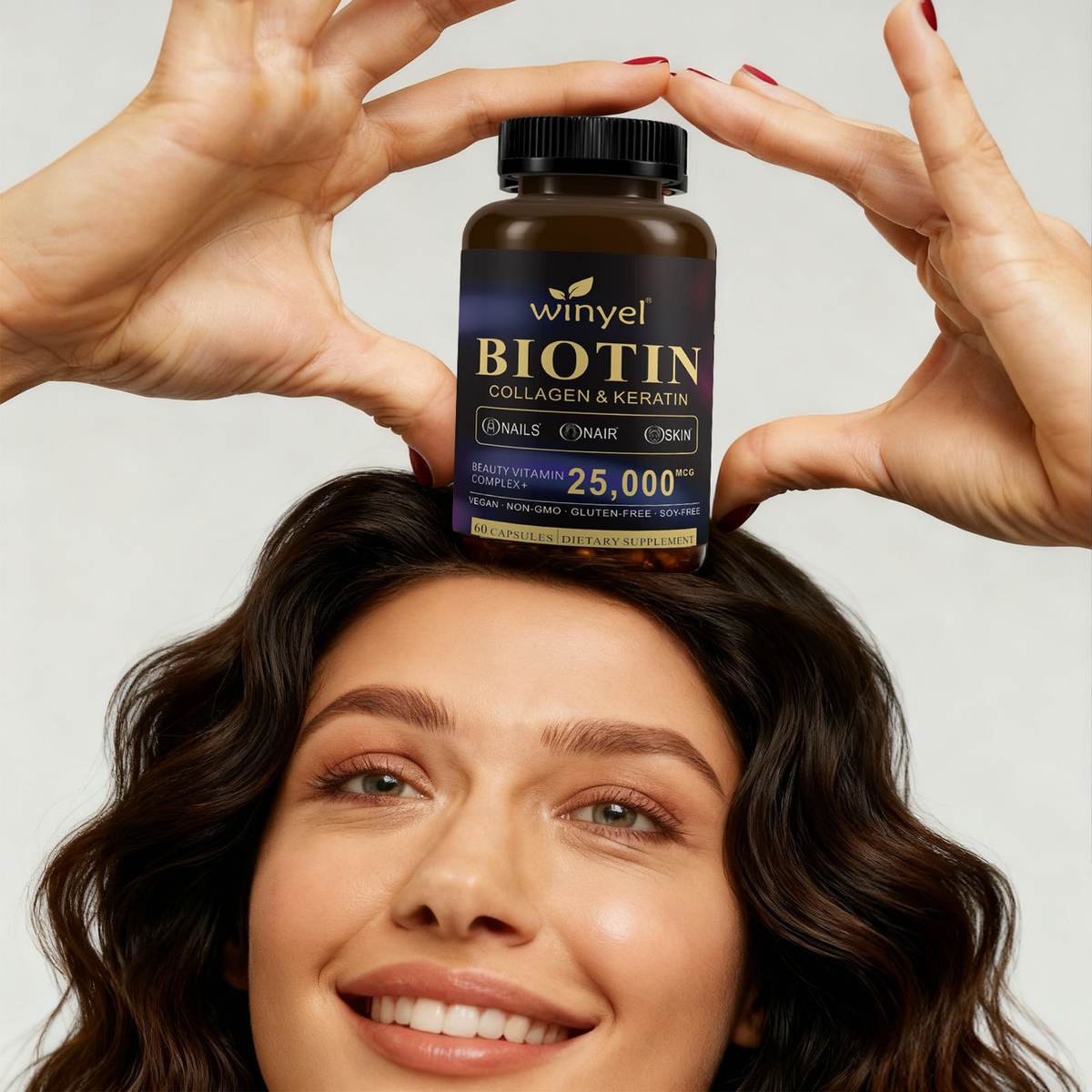 Biotin Collagen Hyaluronic Acid Keratin - Support Normal Hair Growth Cycle - Skin & Nails - 25000mcg Vitamins B1, B2, B3, B6 & B7 - For Women & Men 60 Capsules