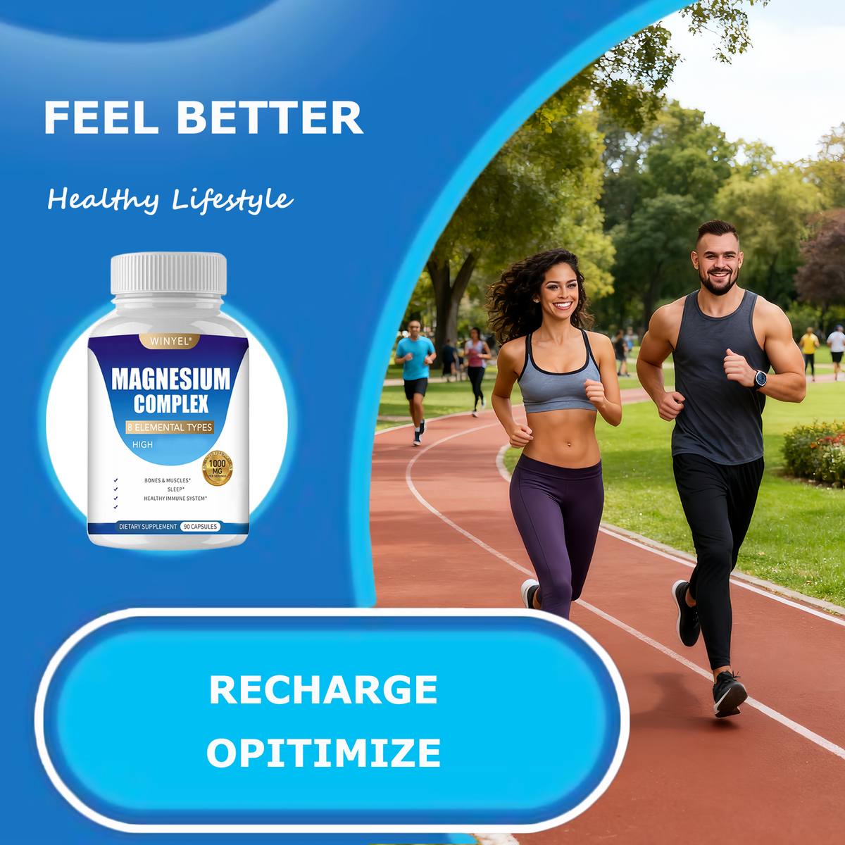 MAGNESIUM COMPLEX Wellness Capsules With Malate & Glycinate And 8 ELEMENTAL MAGNESIUM, Supports Health 90 Capsules, Dietary Supplement.