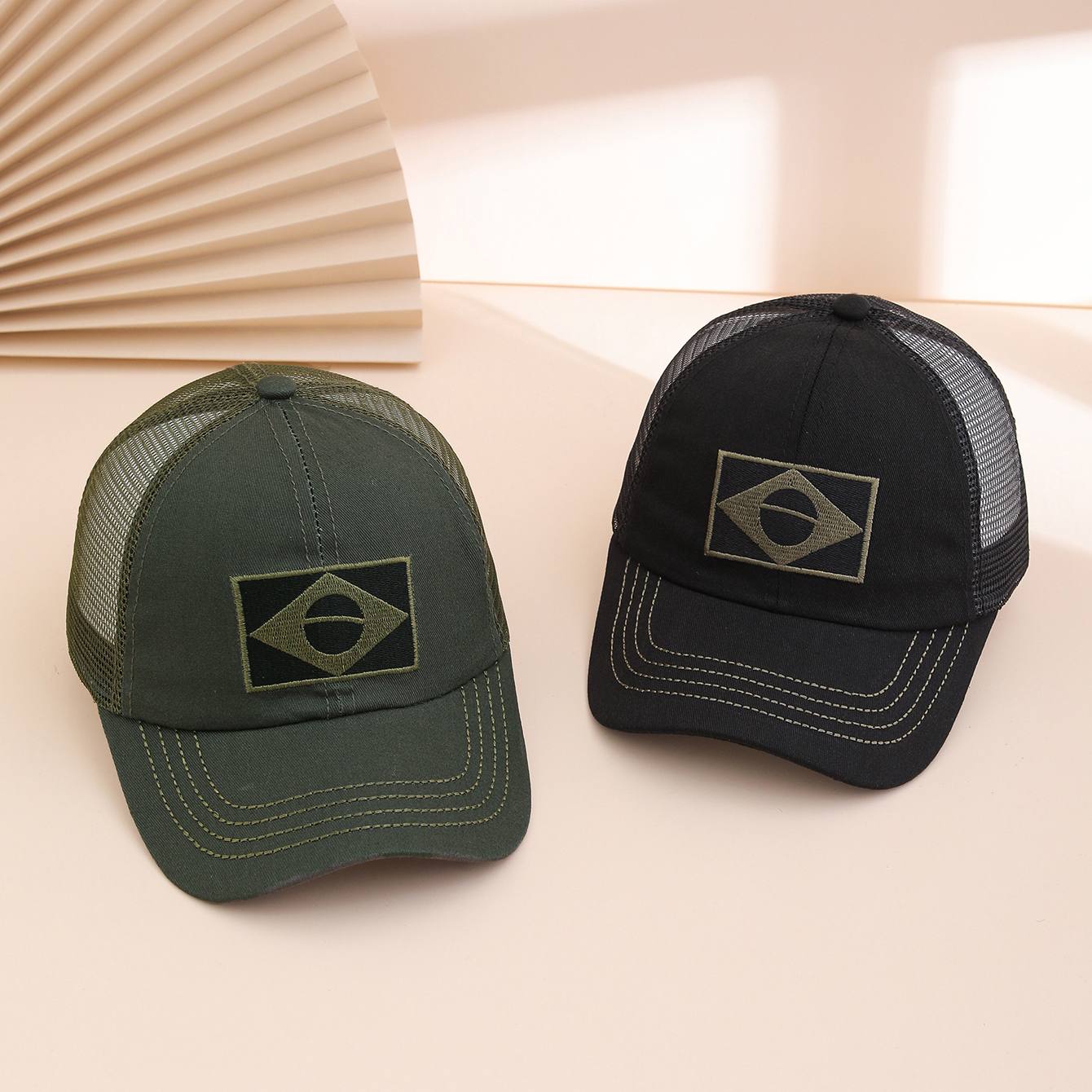 Simple And Fashionable Embroidered Geometric Pattern Net Fabric Baseball Cap For Summer Outdoor Hiking Sun Protection Beanie Hat Suitable For Going Out