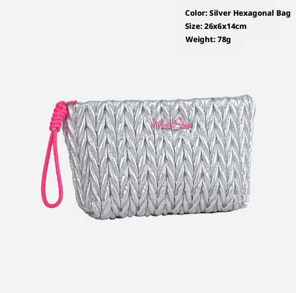 Cosmetic bag-Three-dimensional vines and folds-Silver-26 * 6 *14cm-Nylon-1 piece