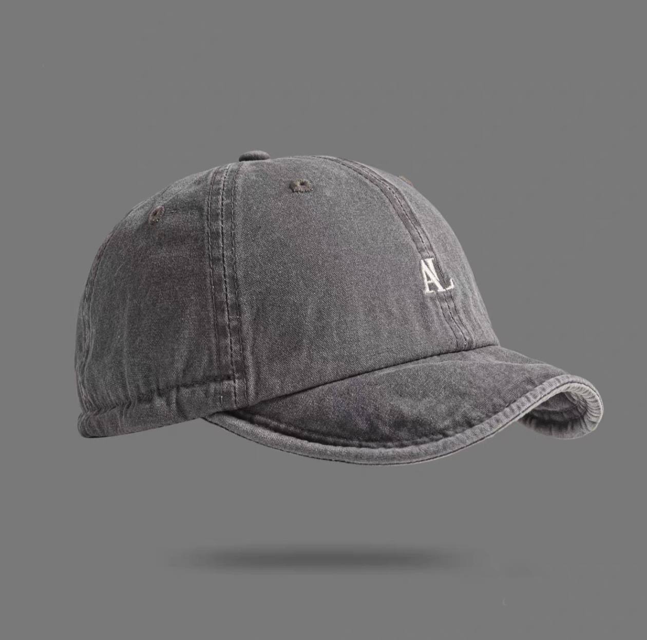 Solid-color Washed Embroidery AL Letter Adjustable Soft Cap With Distressed Retro Short Brim Baseball Cap For Daily Casual Wear, Shopping, And Outings.