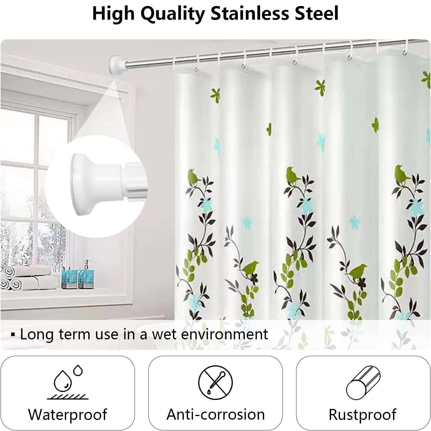 Heavy Duty Extendable Telescopic Shower Curtain Pole Rail Rod Bath Door Window