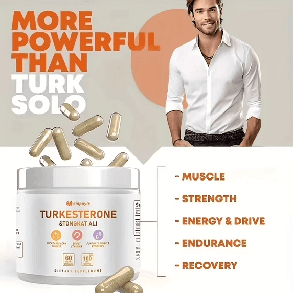 Turkesterone & Tongkat Ali Supplement , 60 Vegan Capsules, Lean Muscle Growth, Stamina Boost & Muscle Recovery