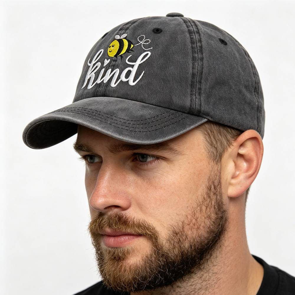 2pcs Bee Kind Embroidered Baseball Cap - Washed Cotton Low-Profile Hat For Women Men