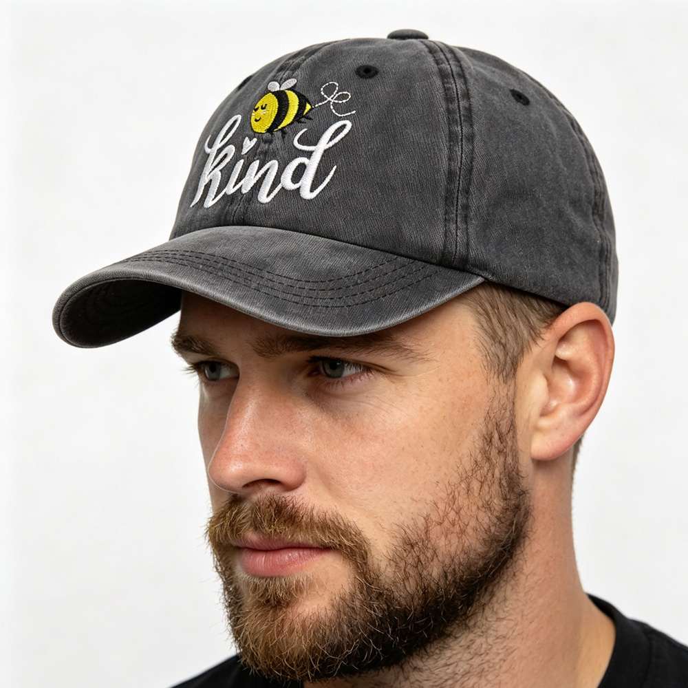 2pcs Bee Kind Embroidered Baseball Cap - Washed Cotton Low-Profile Hat For Women Men
