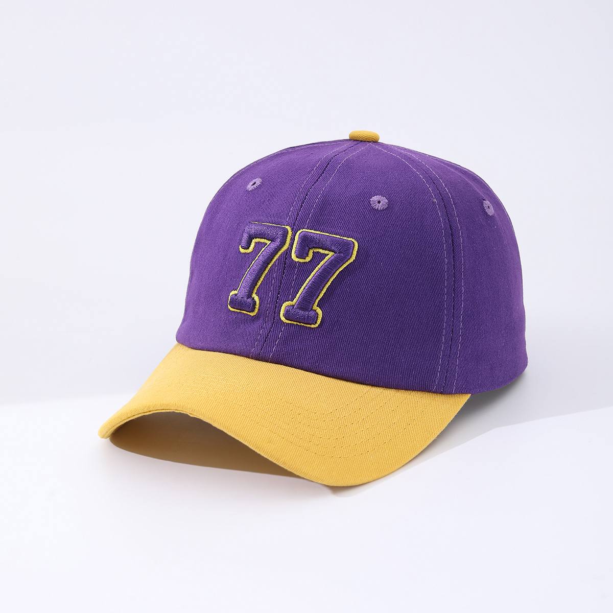 The Multi-color Embroidered Number 77 Adjustable Simple Casual Peaked Cap Baseball Hat Is Suitable For Daily Outdoor Shopping.