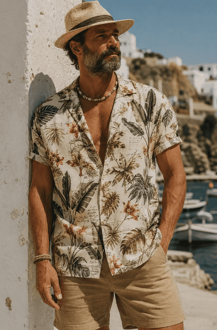 Vintage Tropical Botanical Print Resort Shirt