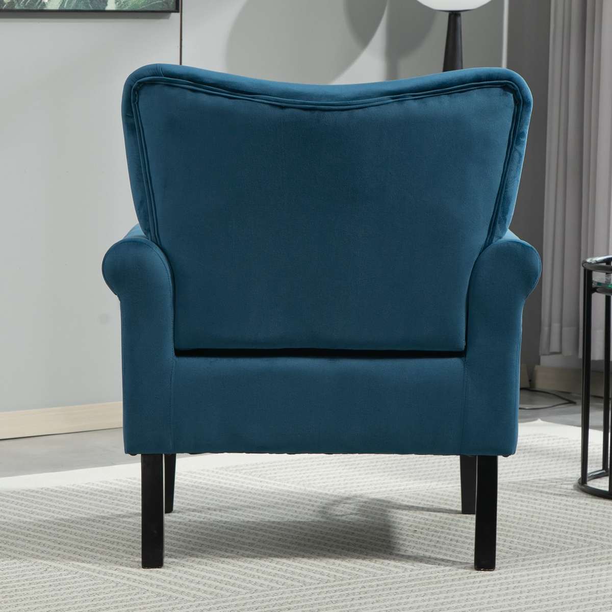 Mid-Century Modern Wingback Accent Chair, Upholstered Fabric Armchair With Sturdy Wood Legs, High-Back Padded Club Chair For Living Room Bedroom Office