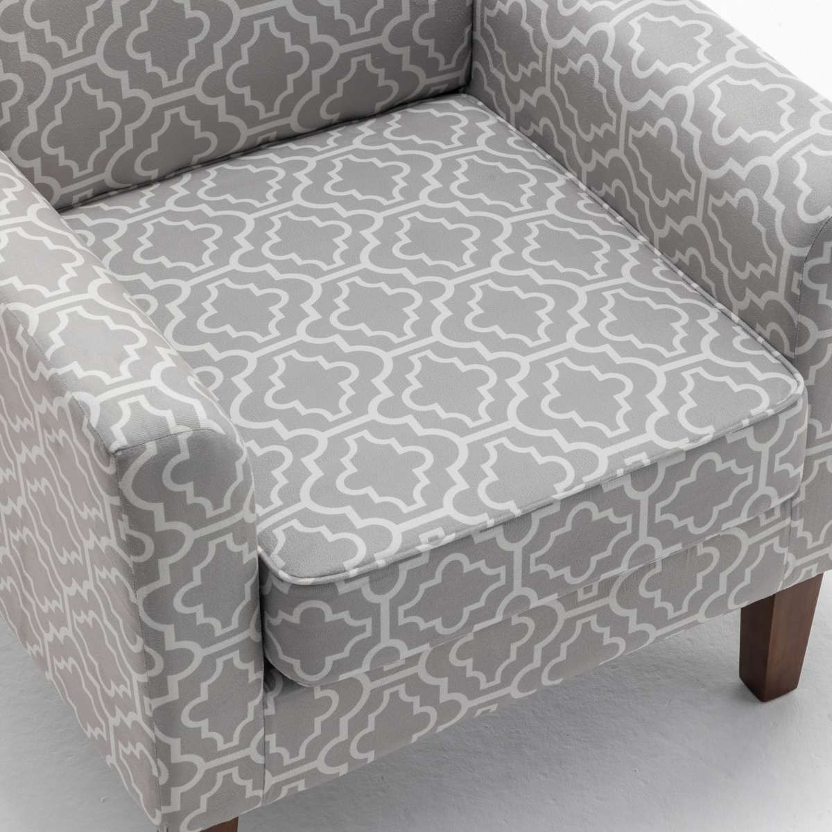 Patterned Polyester Blend Armchair, Solid Birch Wood Frame With Brown Tapered Legs, Foam Padded Accent Chair With Trim Detail For Living Room Office
