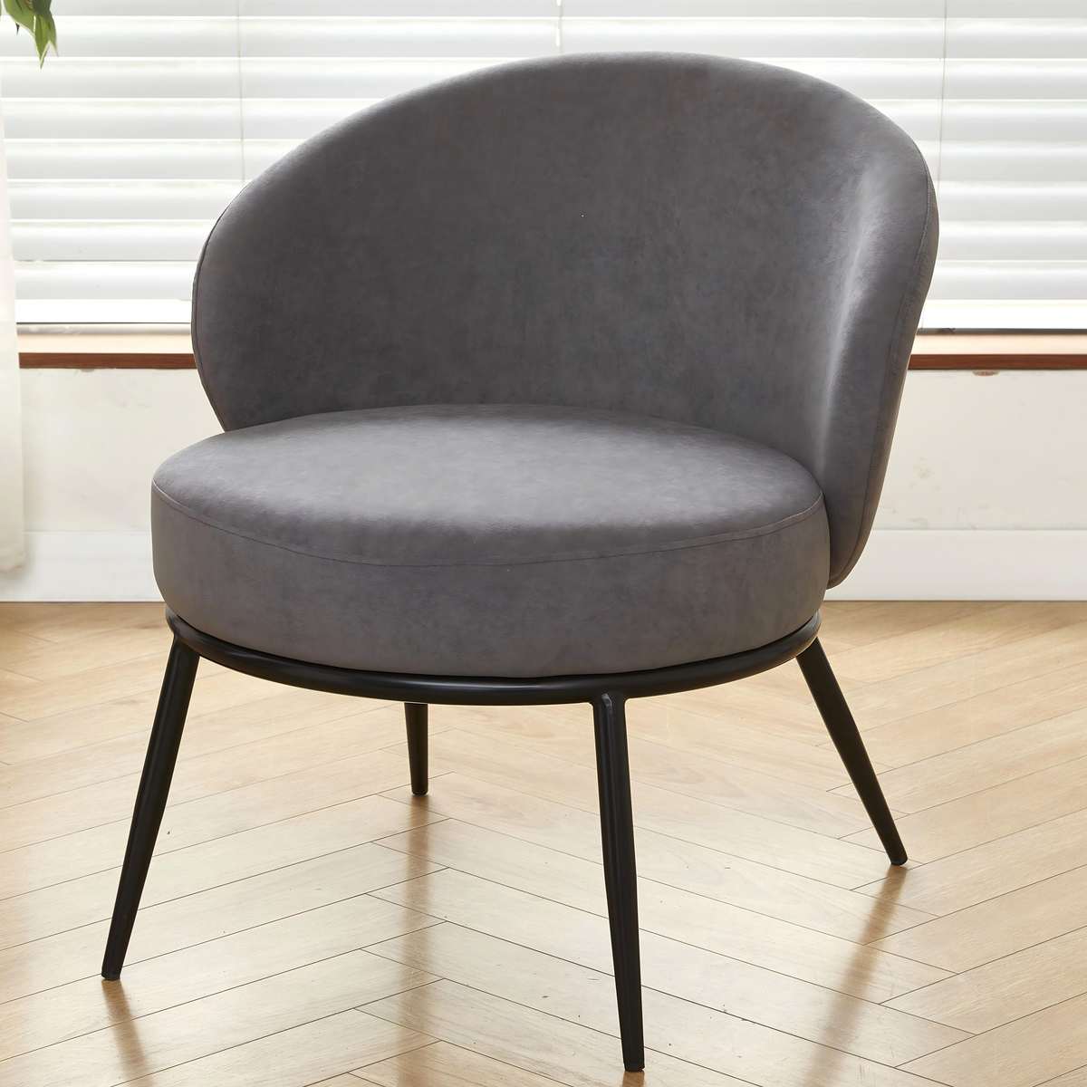 Round Velvet Accent Chair, Mid-Century Modern Upholstered Armchair With Metal Legs, Comfy Barrel Side Chair For Living Room Bedroom