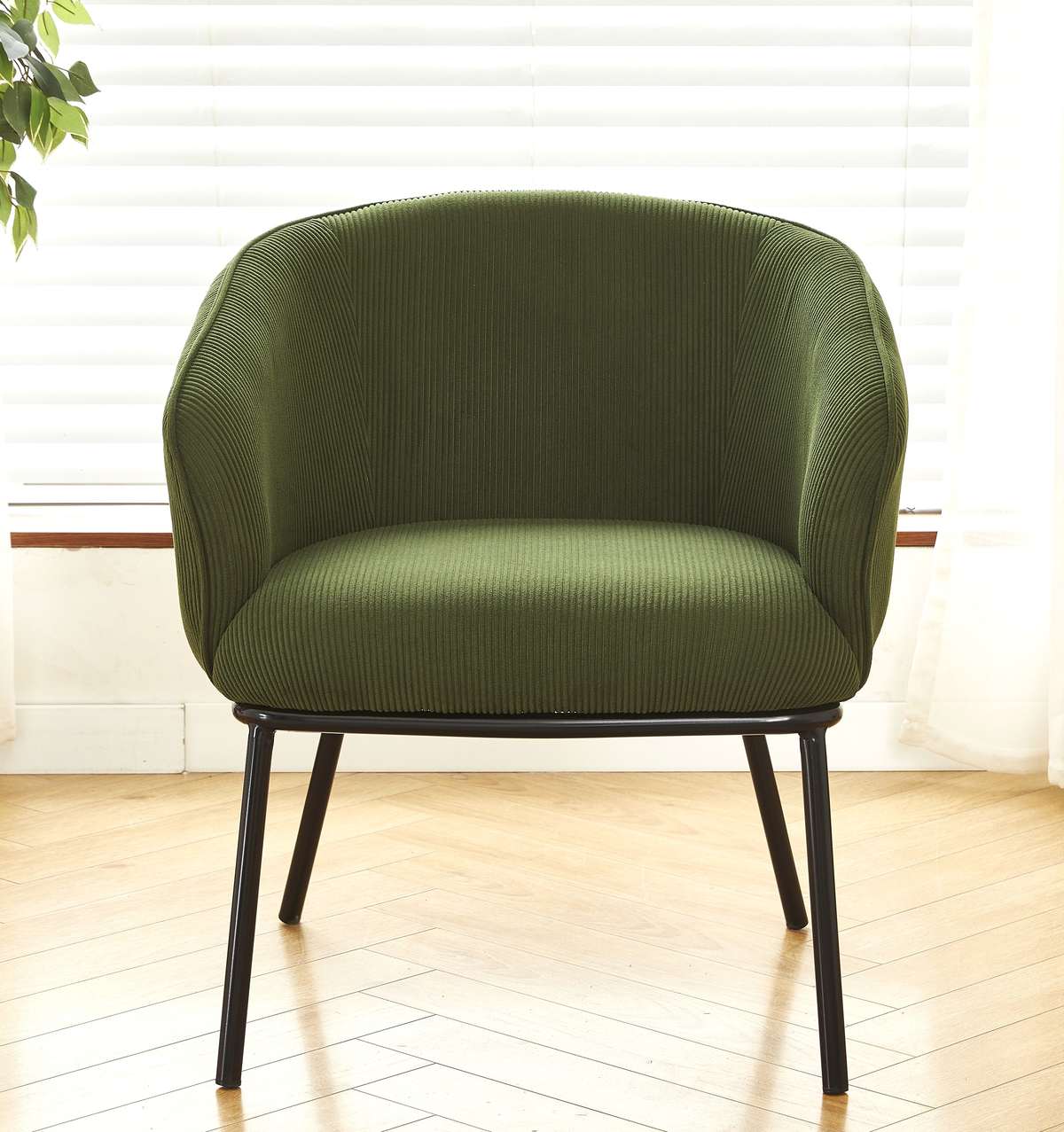 Modern Corduroy Accent Chair, Upholstered Armchair With Metal Legs, Mid-Century Barrel Chair For Living Room Bedroom, Easy Assembly