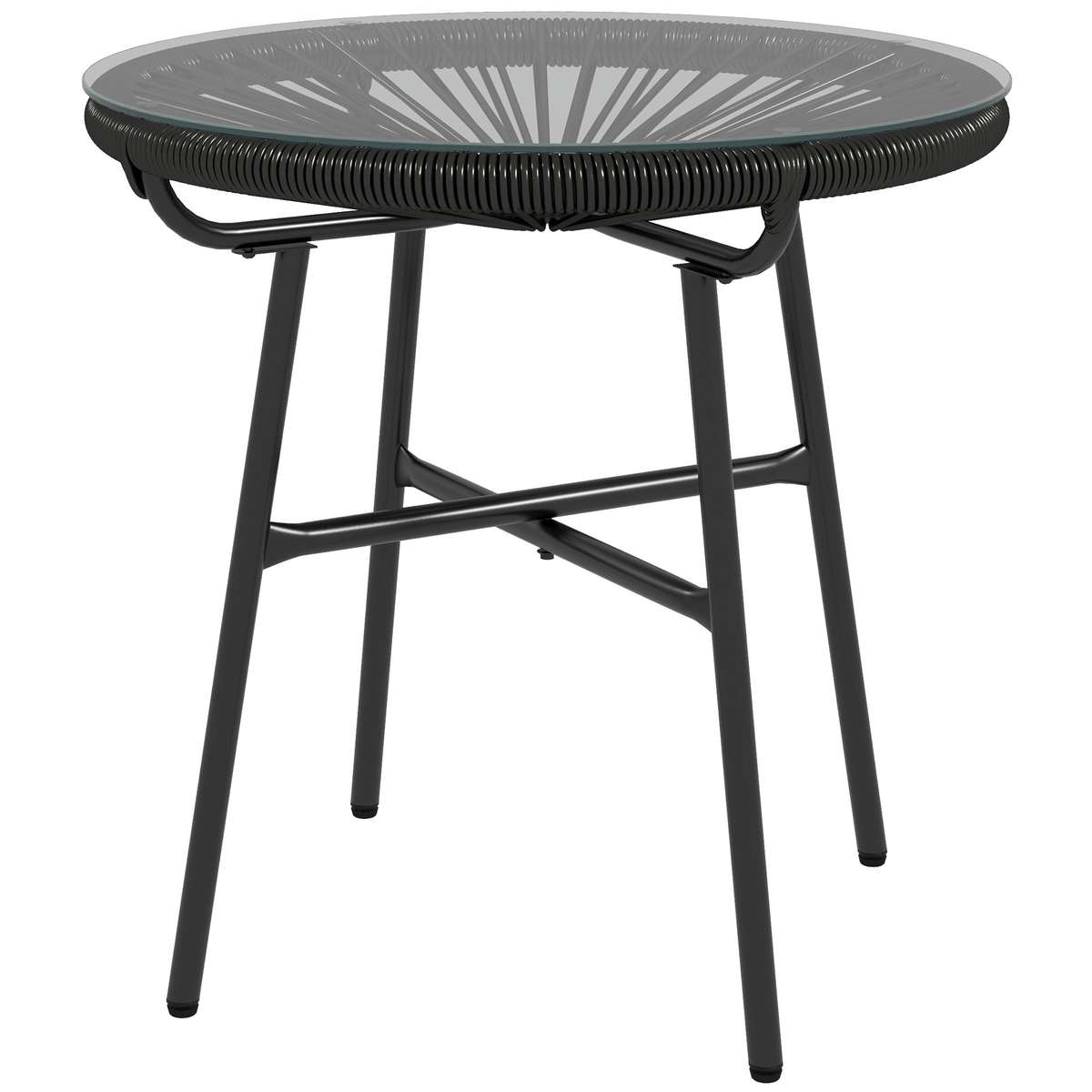 Gartentisch Boho-Stil Outdoor Beistelltisch, PE-Rattan, Gehärtetes Glas, Wetterbeständig, 50 Cm X 50 Cm X 50 Cm, Schwarz