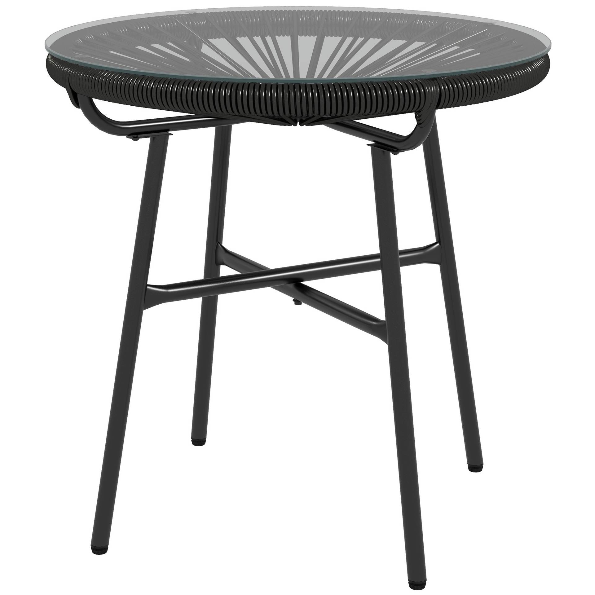 Gartentisch Boho-Stil Outdoor Beistelltisch, PE-Rattan, Gehärtetes Glas, Wetterbeständig, 50 Cm X 50 Cm X 50 Cm, Schwarz