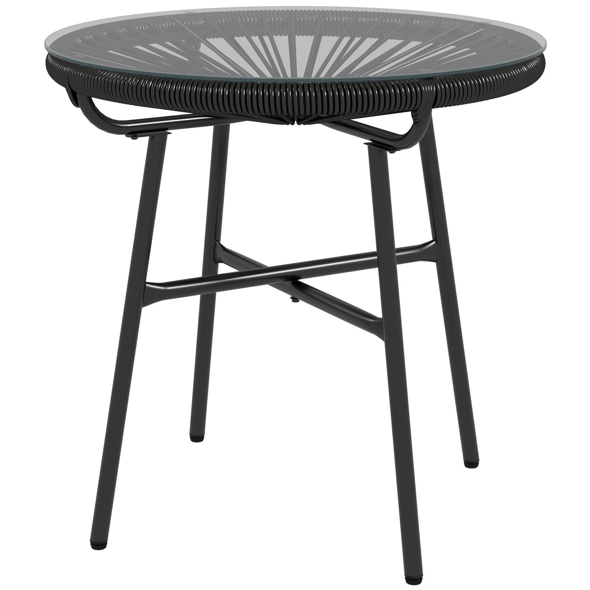 Gartentisch Boho-Stil Outdoor Beistelltisch, PE-Rattan, Gehärtetes Glas, Wetterbeständig, 50 Cm X 50 Cm X 50 Cm, Schwarz