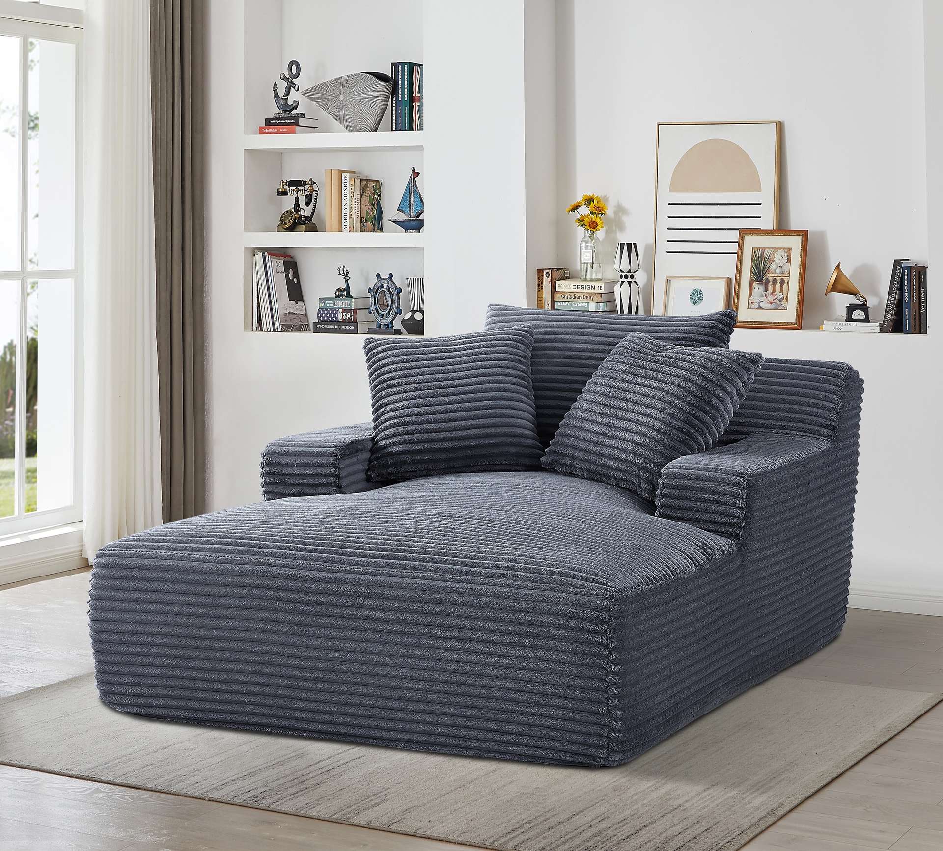 Cloudline Oversized Chaise Lounge Chair In Soft Corduroy, Modern Comfy Couch With Full Foam Cushioning, Cozy Sleeper Sofabed For Living Room, Bedroom, No Assembly Required, Grey