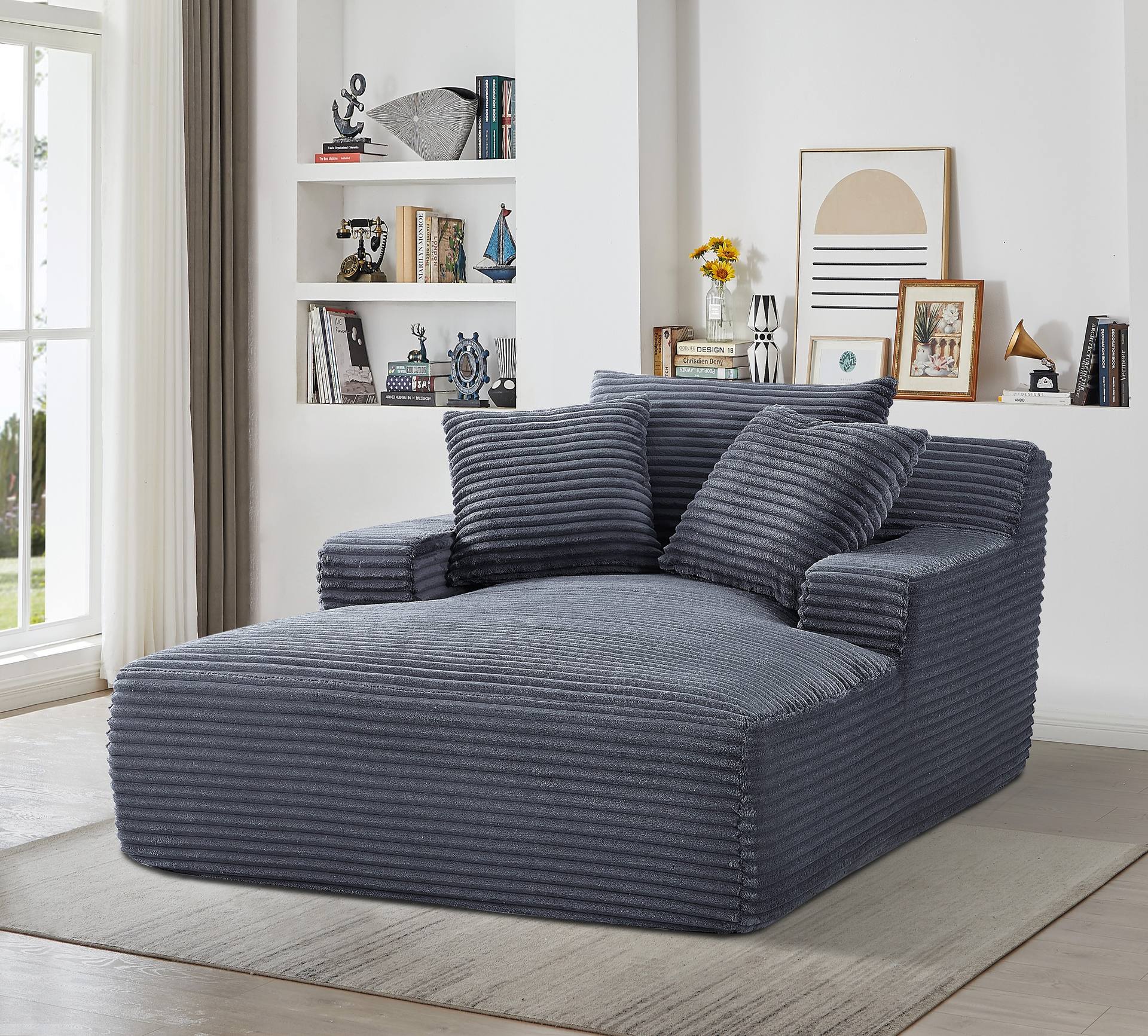 Cloudline Oversized Chaise Lounge Chair In Soft Corduroy, Modern Comfy Couch With Full Foam Cushioning, Cozy Sleeper Sofabed For Living Room, Bedroom, No Assembly Required, Grey