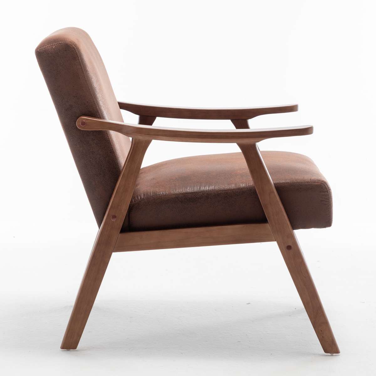 Accent Chair With Microfiber Upholstery And Solid Wood Frame, Classic Mid-Century Modern Living Room Furniture For Extra Seating, Light Brown
