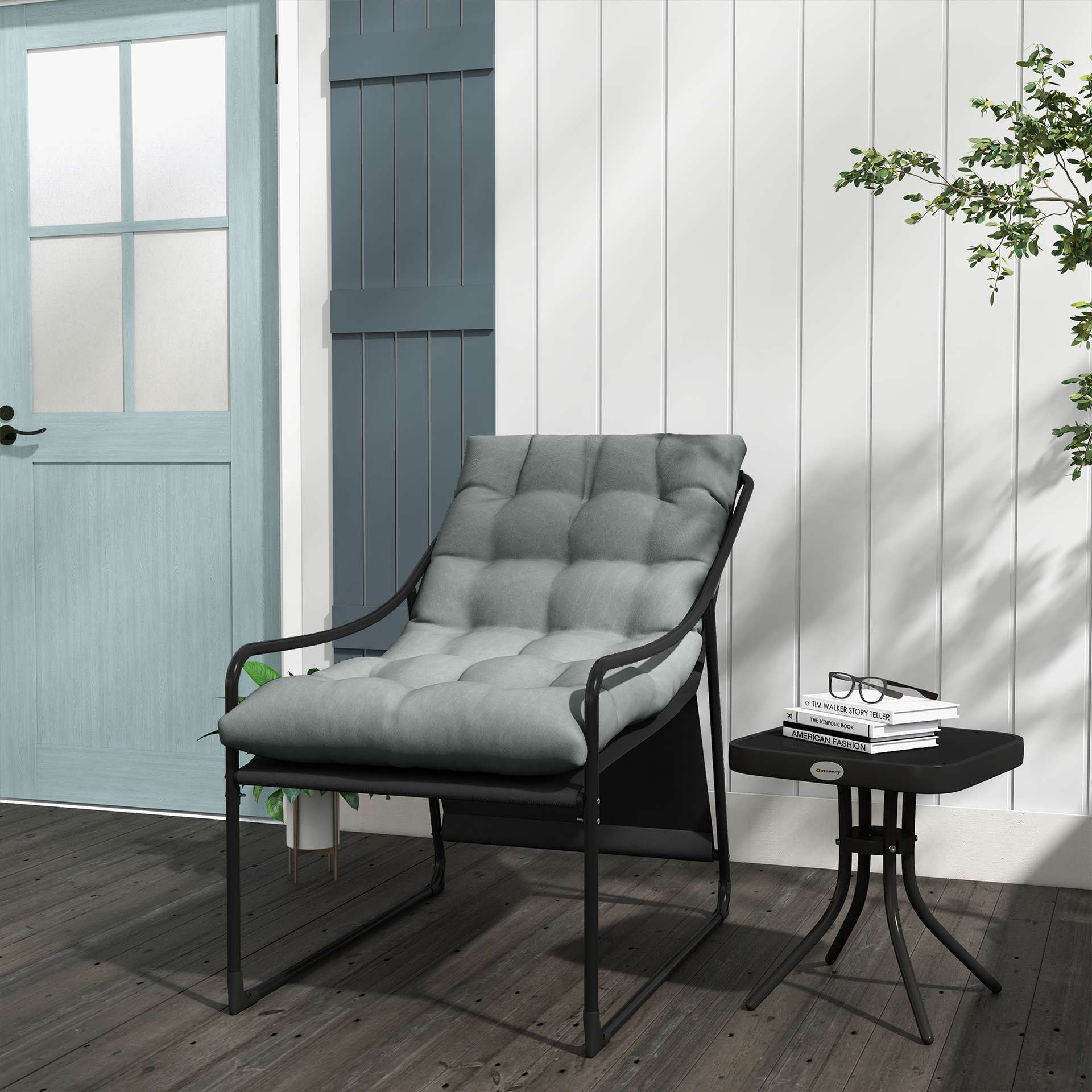 Outdoor Lounge, Dicke Polsterung, Rostfreier Stahlrahmen, 62B X 110T X 88H Cm, Grau/Schwarz