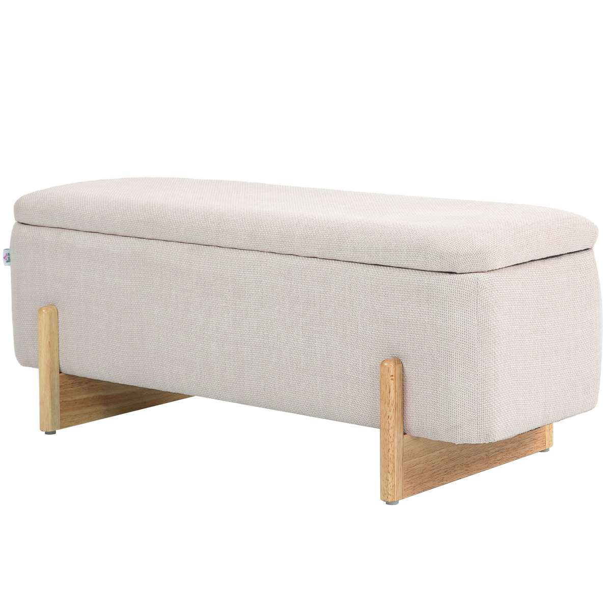 Hocker Mit Stauraum, Sitzbank Mit Schaumstoffpolsterung, Leinenimitat, 111 X 44 X 44,5 Cm, Cremeweiß