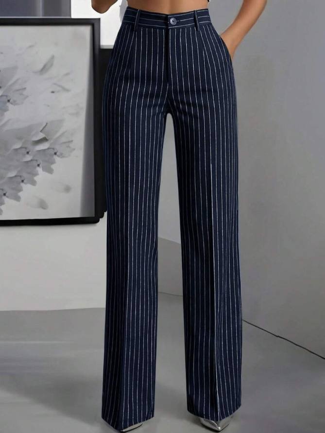 New European And American Style High-Waist Striped Drop-Seat Wide Leg Pants For Women Loose Straight Office Casual Pants