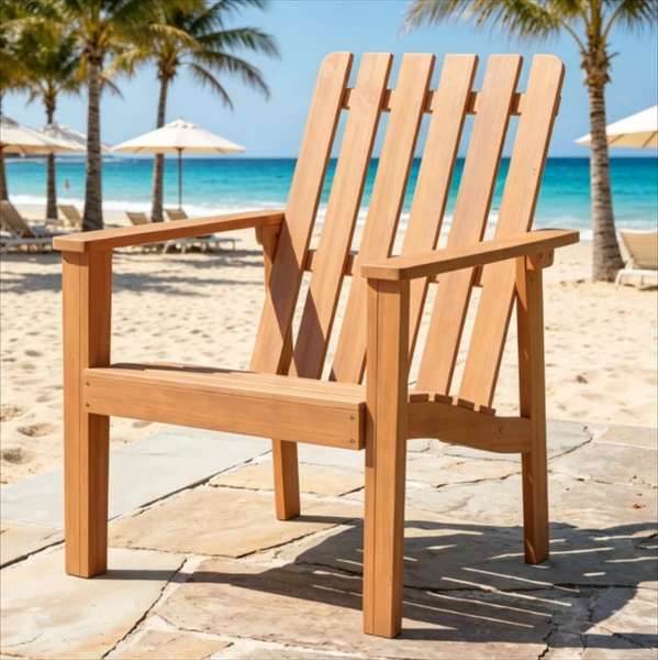 Natural Finish Acacia Wood Adirondack Chair, Ergonomic Backrest & Extra Armrests Heavy Duty Outdoor Lounge Chair For Garden Lawn Gathering