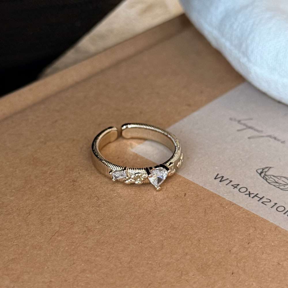 Coffee Gold Zircon Inlaid Ring Exquisite Stackable Index Finger Women Jewelry