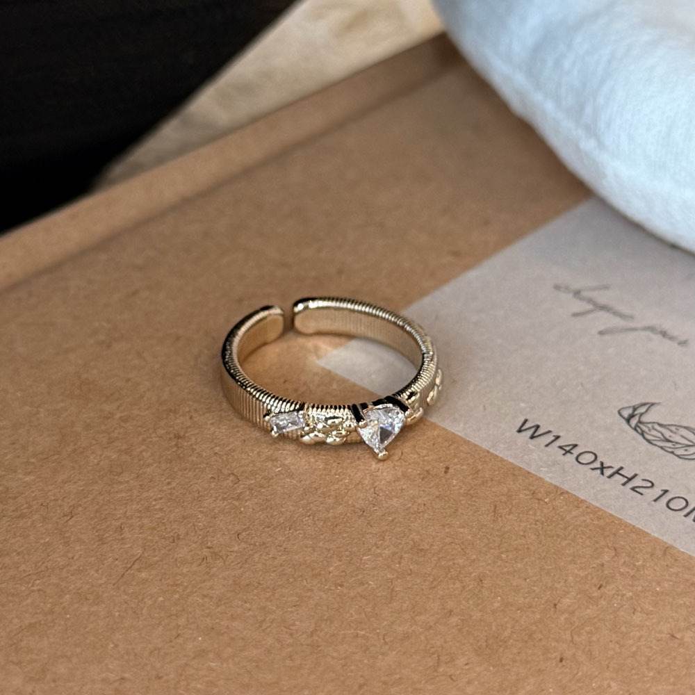 Coffee Gold Zircon Inlaid Ring Exquisite Stackable Index Finger Women Jewelry