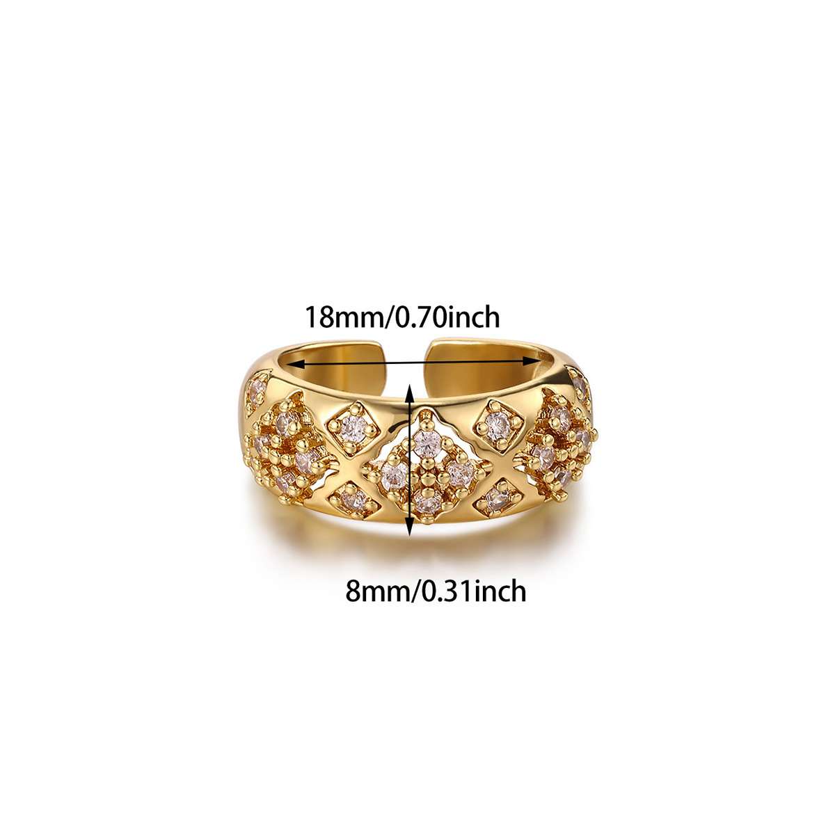 Micro Pave Full Zircon Copper Open Ring Super Shiny Colorfast Women Finger Ring