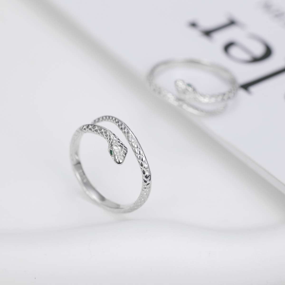 S925 Sterling Silver Zodiac Snake Ring, Adjustable Open Design Unisex Finger Ring