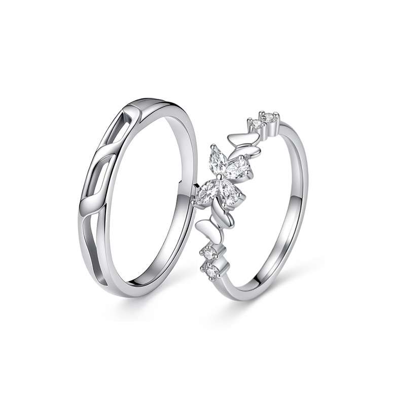999 Fine Silver Korean Style Butterfly Couple Ring, Exquisite Niche Matching Ring