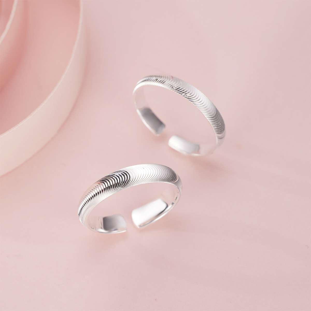 999 Fine Silver Cat Eye Brushed Ring Simple Plain Band Gift Jewelry 2pcs Set