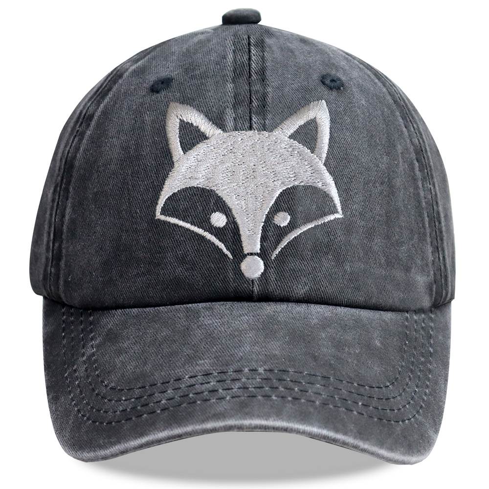 2pcs Fox Embroidered Vintage Washed Baseball Cap - Leicester City The Foxes World Cup Soccer Fan Hat, Adjustable Unisex Cotton Cap