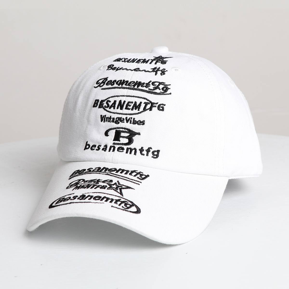 Men's Black And White Multi-letter Curved Brim Adjustable Trendy Baseball Cap Suitable For Outdoor Outings And Daily Date Wear