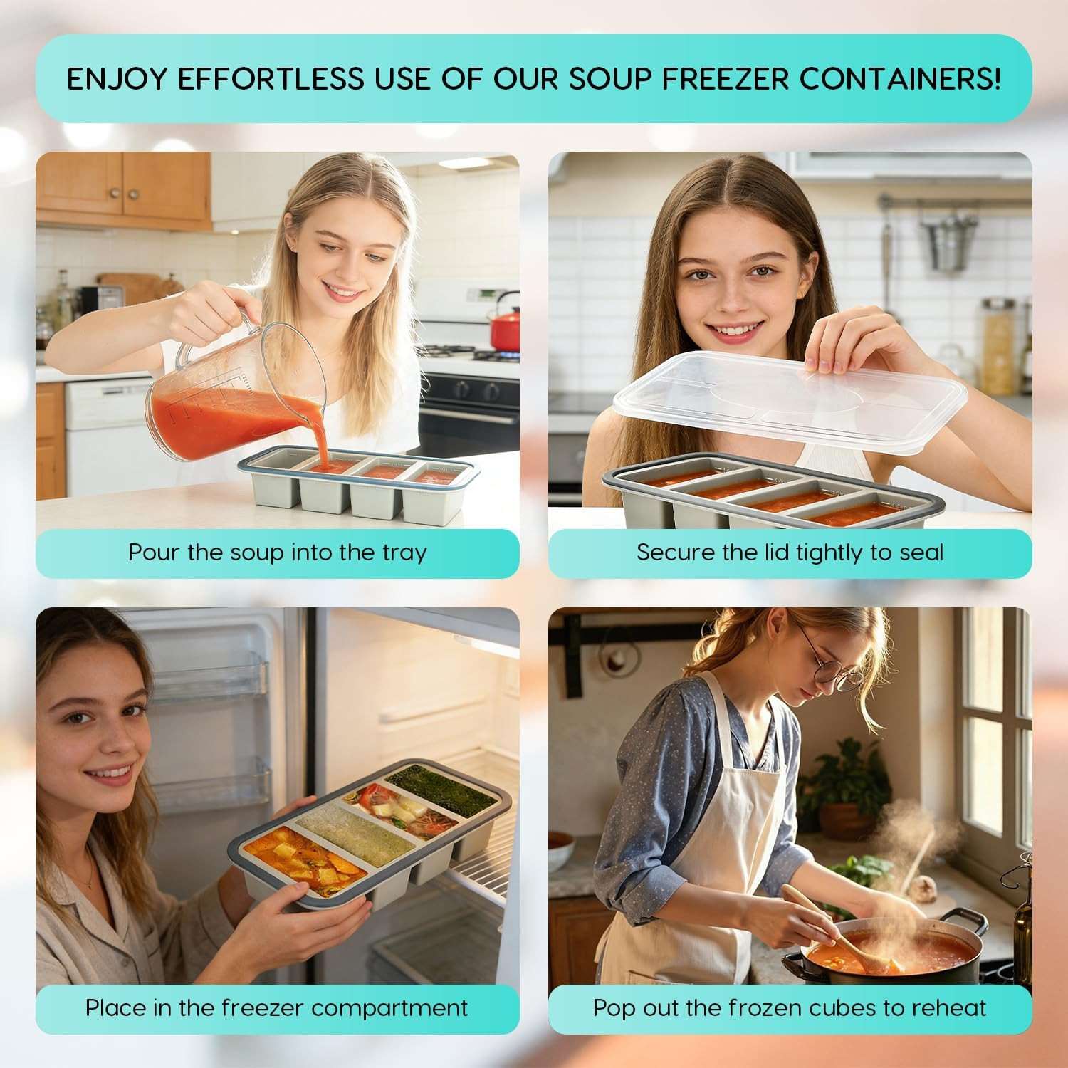 2 Pack Silicone Soup Freezer Containers, Soup Portion Freezer Moulds, Ice Trays