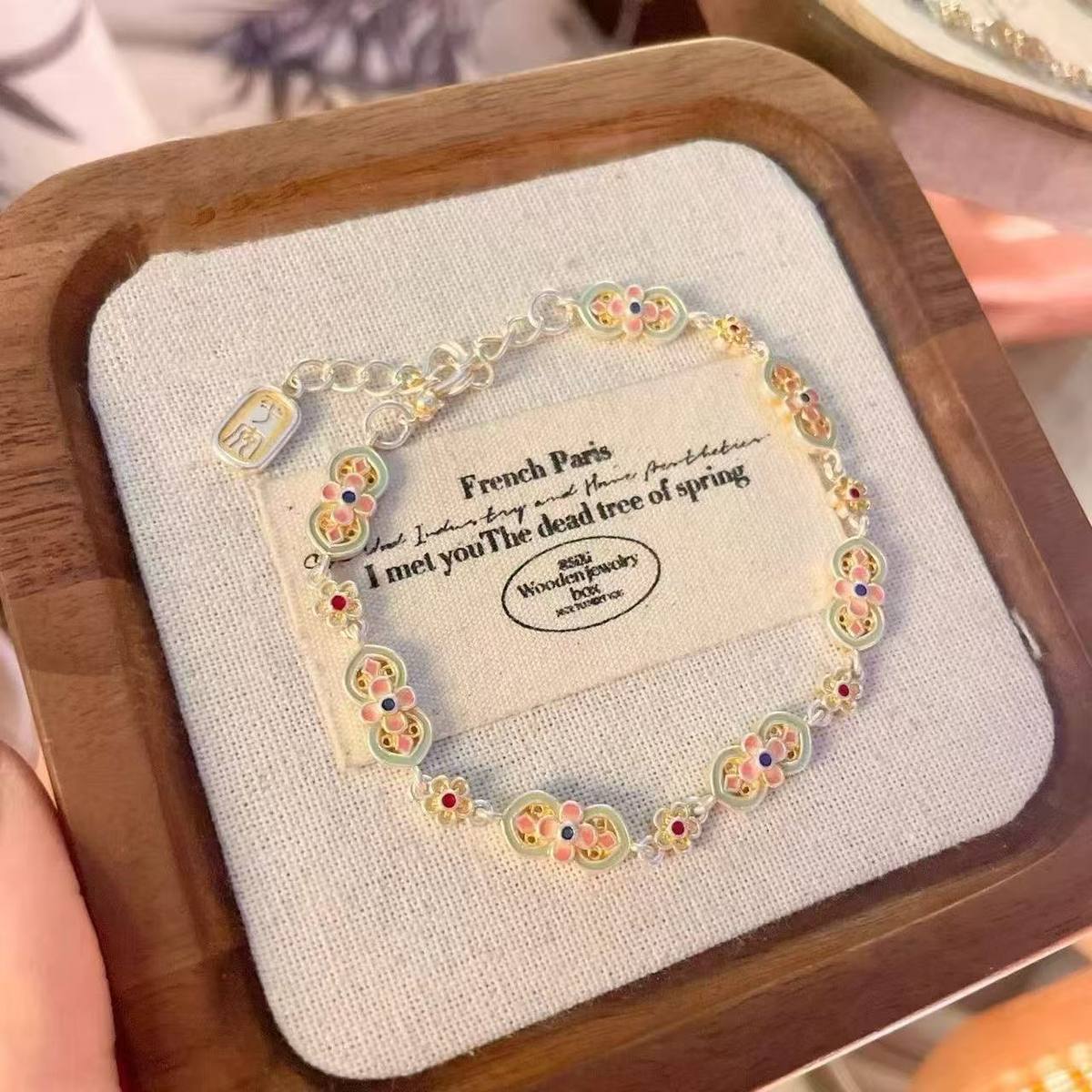 New Chinese Style 999 Fine Silver Bracelet, Ruyi Design, Gilded Enamel Pure Silver Bracelet, Colorfast & Wealth Attracting Jewelry