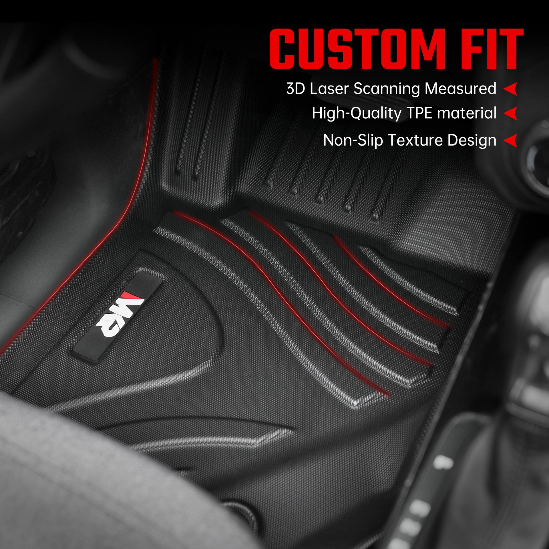 MKR Car Floor Mats For 2021-2023 Ford Bronco 4 Doors 3D TPE All-Weather Floor Mats - Full Set Interior Car Accessories All-Weather Not Fit 2 Doors Version