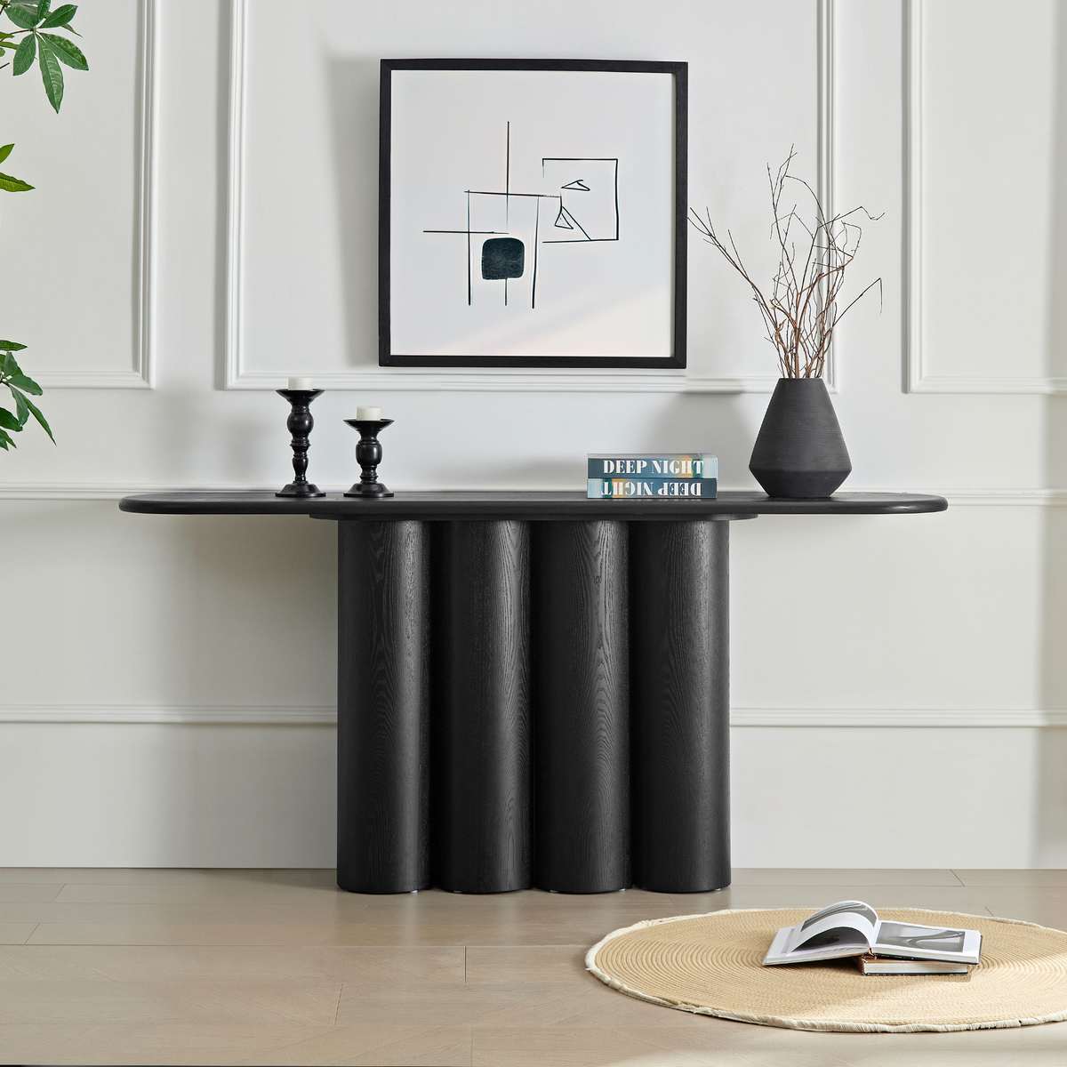 66.93 Modern Console Table For Entryway With Unique Cylinders Legs Design For Living Room Hallway Foyer Entrance Study,BLACK