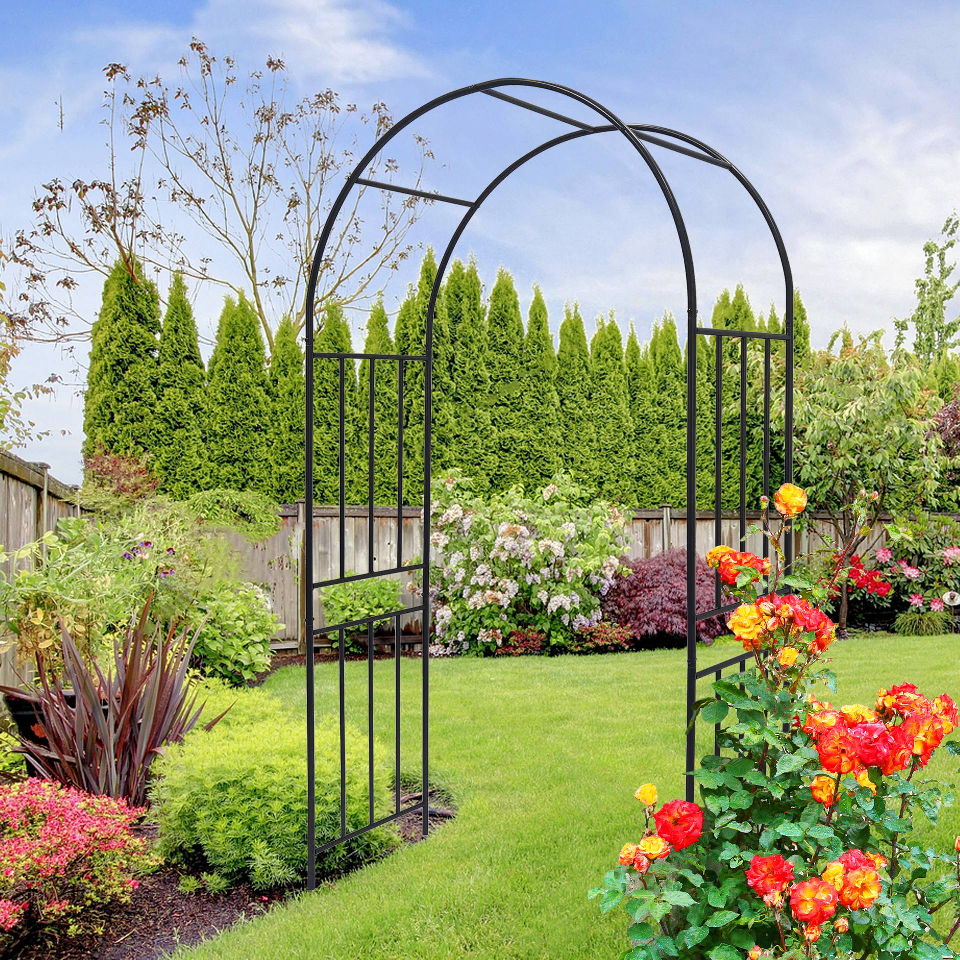 Metal Garden Arch L42.24'' X W17.52'' X H85.82'' Climbing Plants Support Rose Arch Outdoor Black