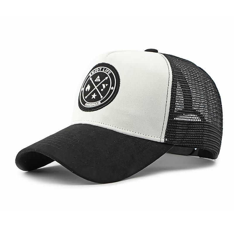 Men's And Women's Multi-color Suede Mesh-rimmed Baseball Cap With Round Logo And Adjustable Strap. Stylish And Versatile, Suitable For Daily Outings And Outdoor Activities.