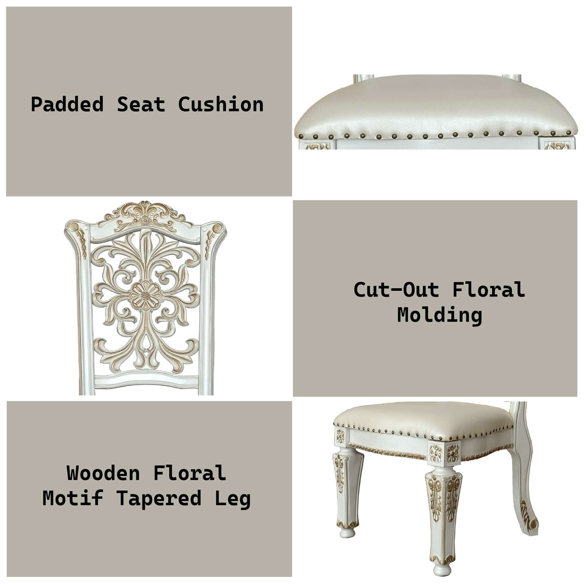 Vendome Synthetic Leather & Antique Pearl Finish Side Chair Set Of 2
