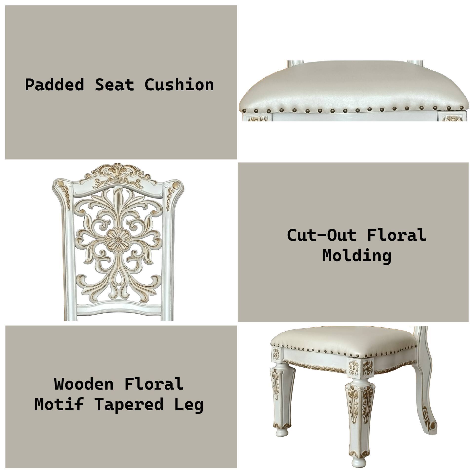 Vendome Synthetic Leather & Antique Pearl Finish Side Chair Set Of 2