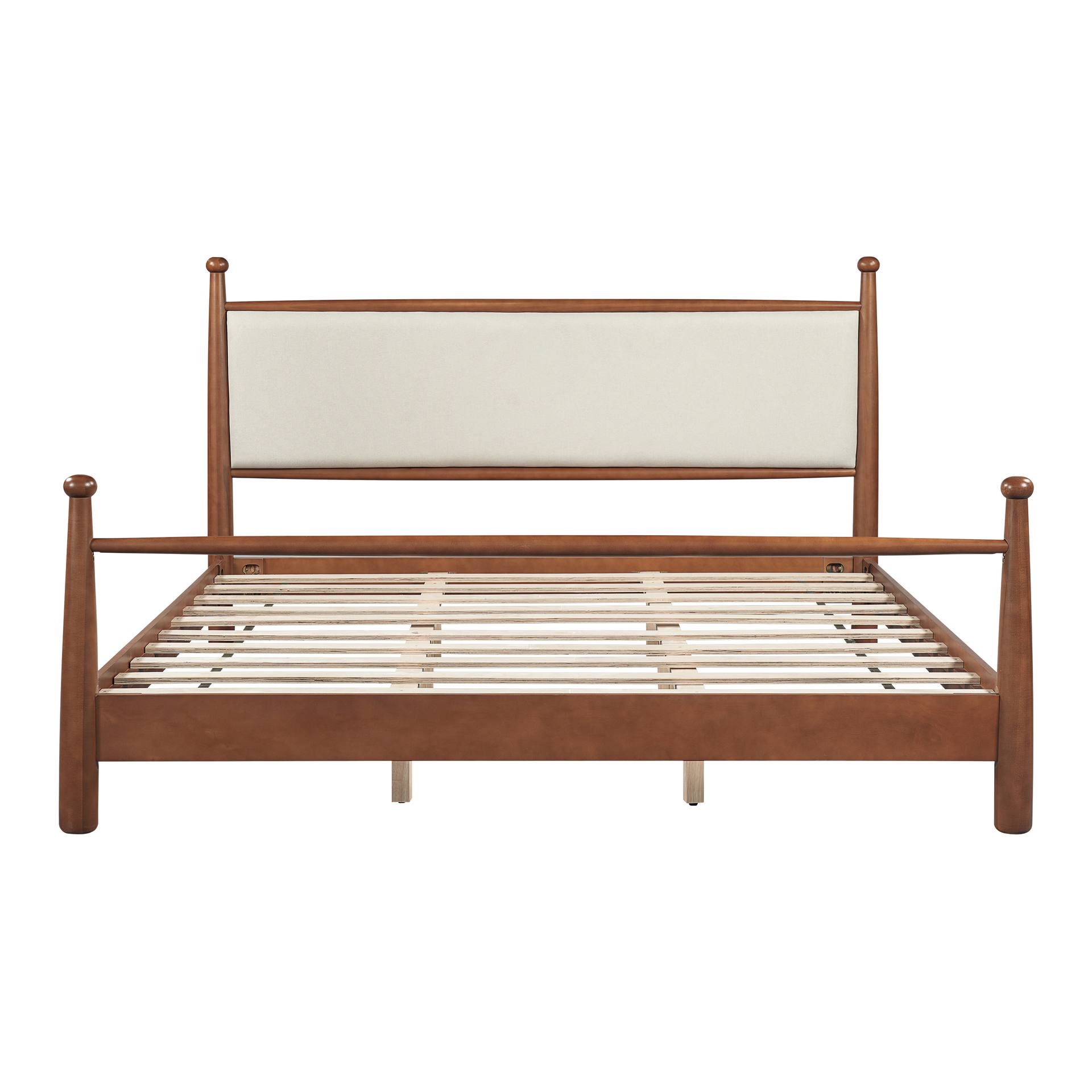 Solid Poplar & Plywood Bed Frame With Upholstered Headboard, King