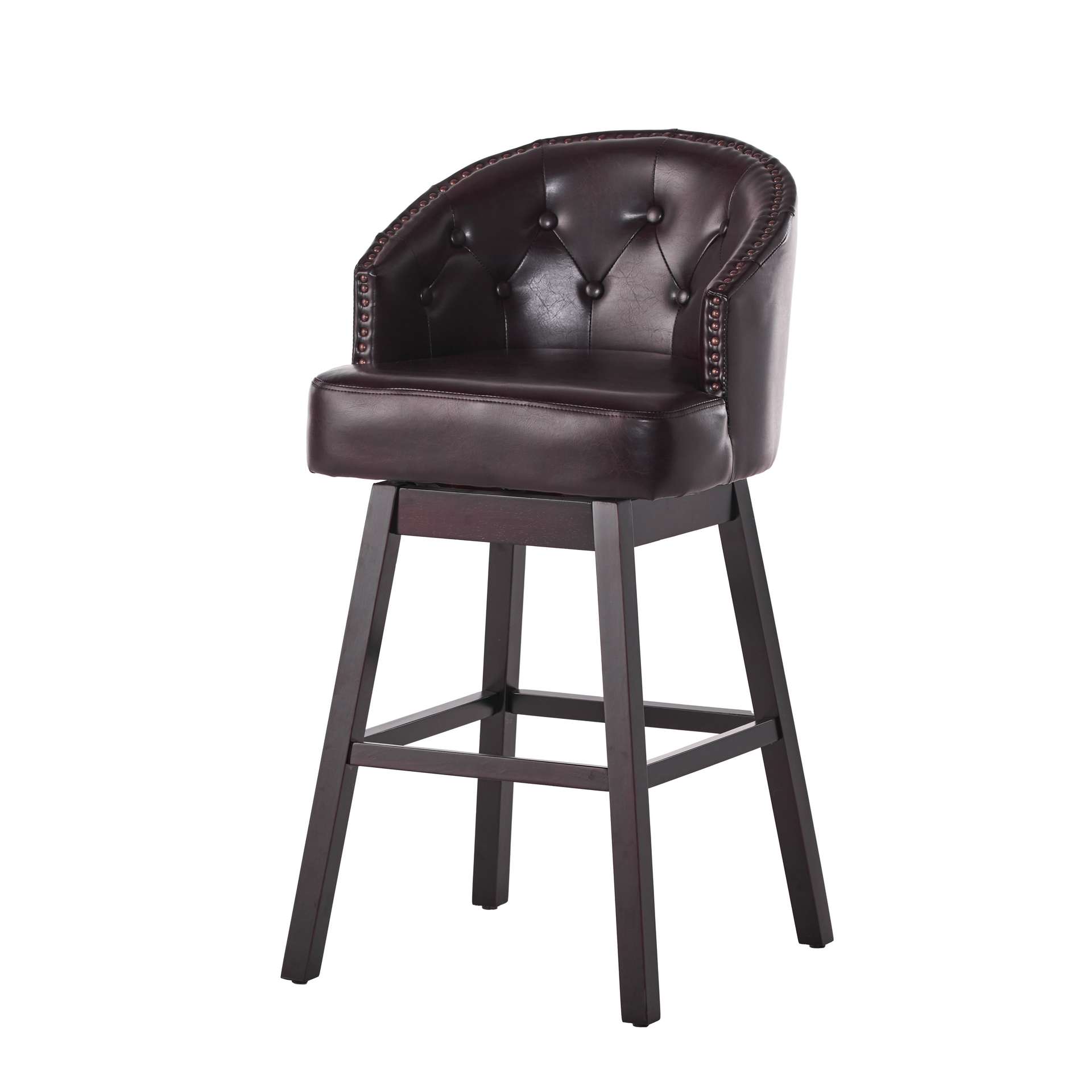 360 Degree Swivel Bar Stool With Stunning Nailhead Trim, Set Of 2, Brown