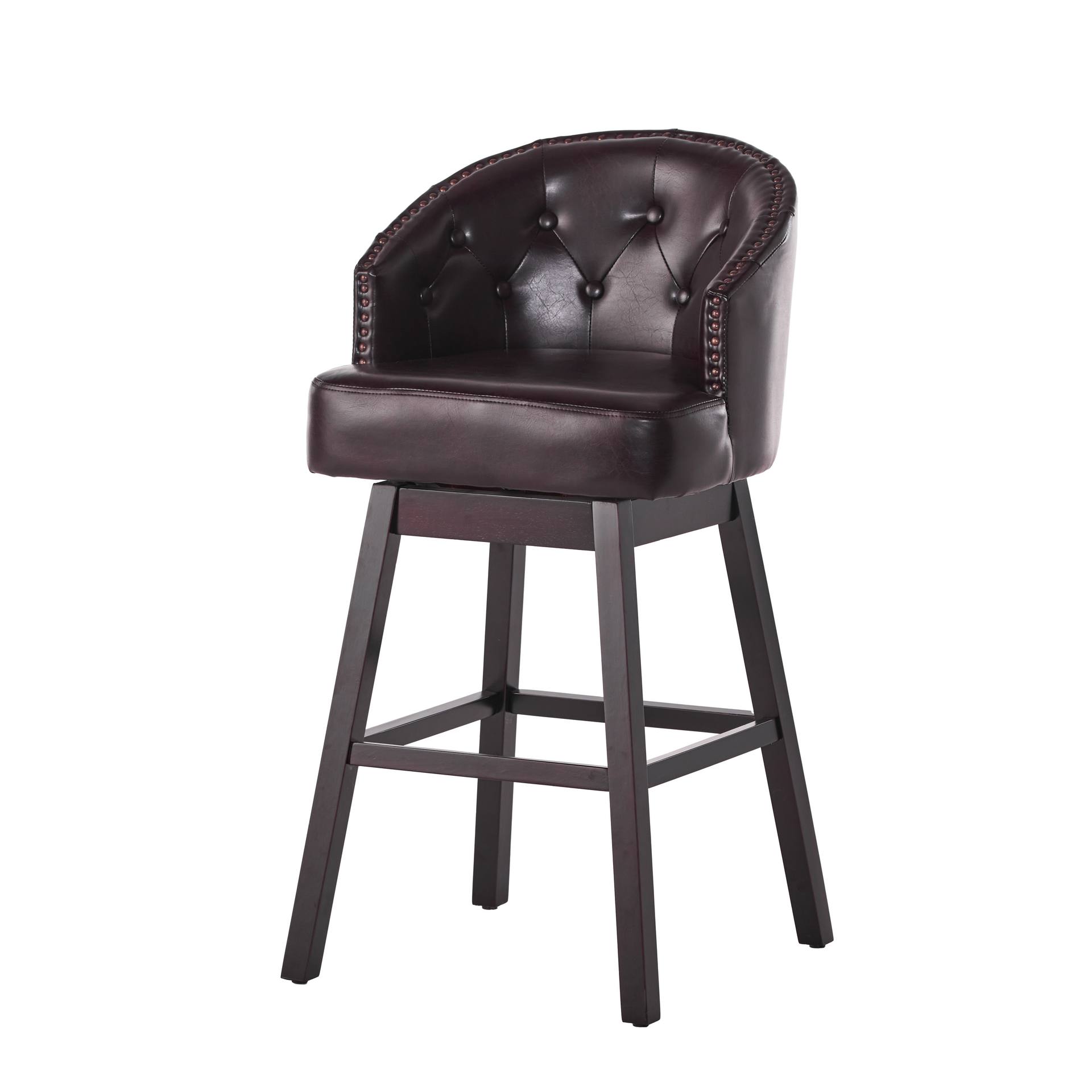 360 Degree Swivel Bar Stool With Stunning Nailhead Trim, Set Of 2, Brown